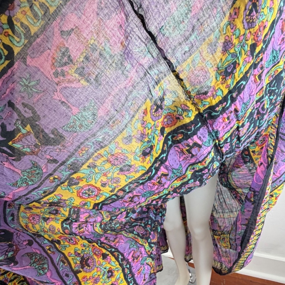 Vintage India Cotton Semi Sheer Gauze Floral Elephant Maxi Skirt Boho Elephants - Picture 5 of 16
